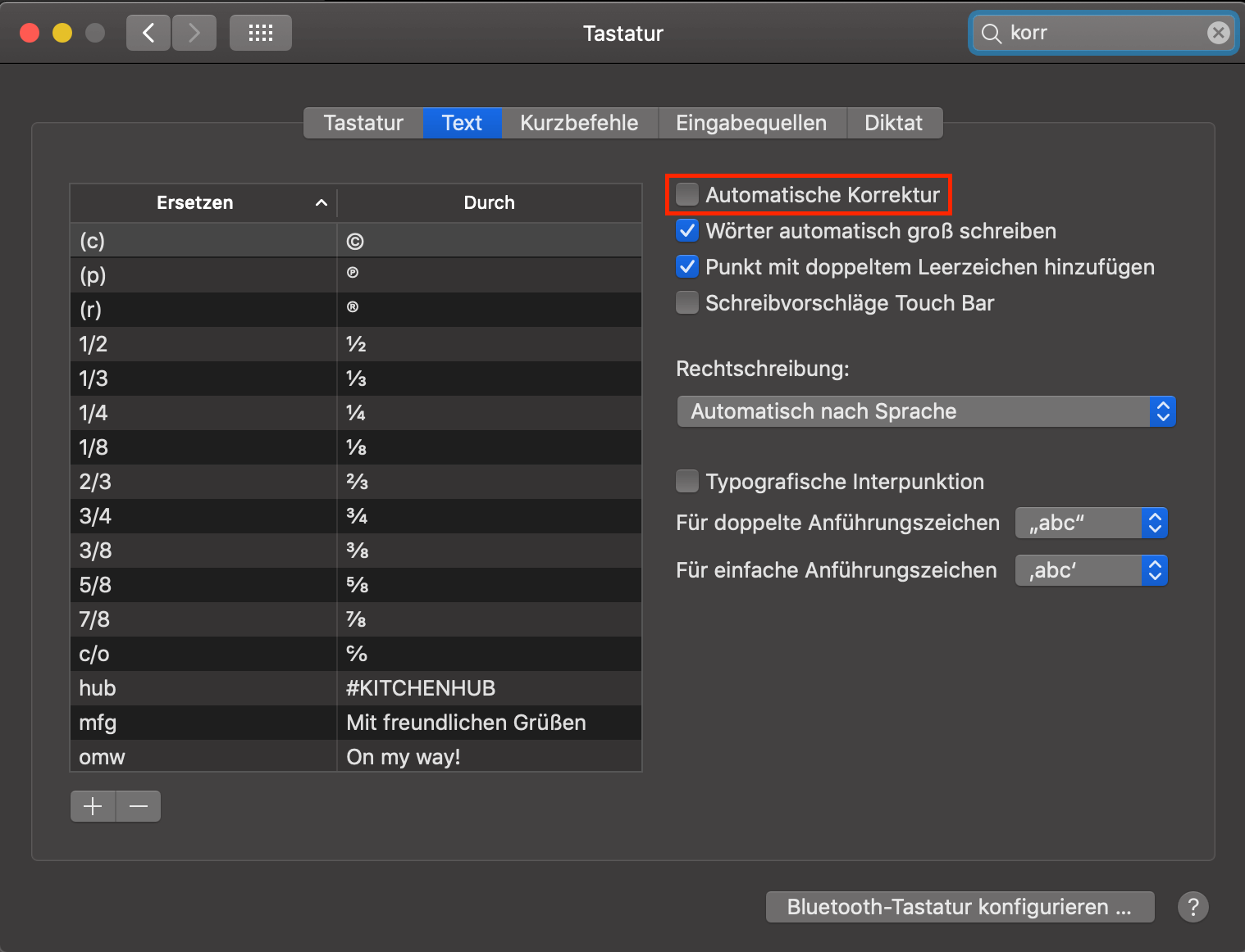 Autokorrektur deaktivieren unter macOS
